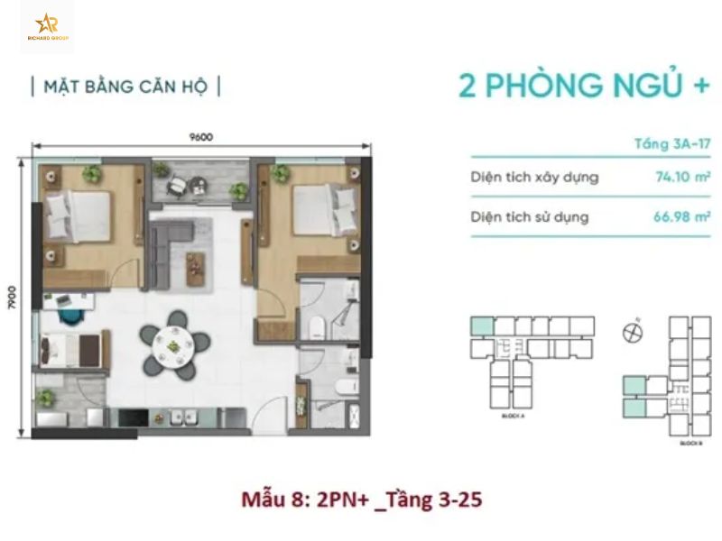 Cho thuê căn hộ D-Aqua 2PN+ giá hợp ví